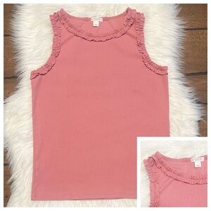 NWOT Crewcuts Pink Ribbed Ruffle Tank Top